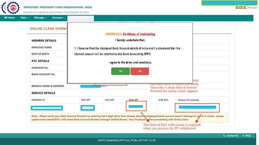 Click Yes to proceed If your Bank & IFSC is Correct or, Click