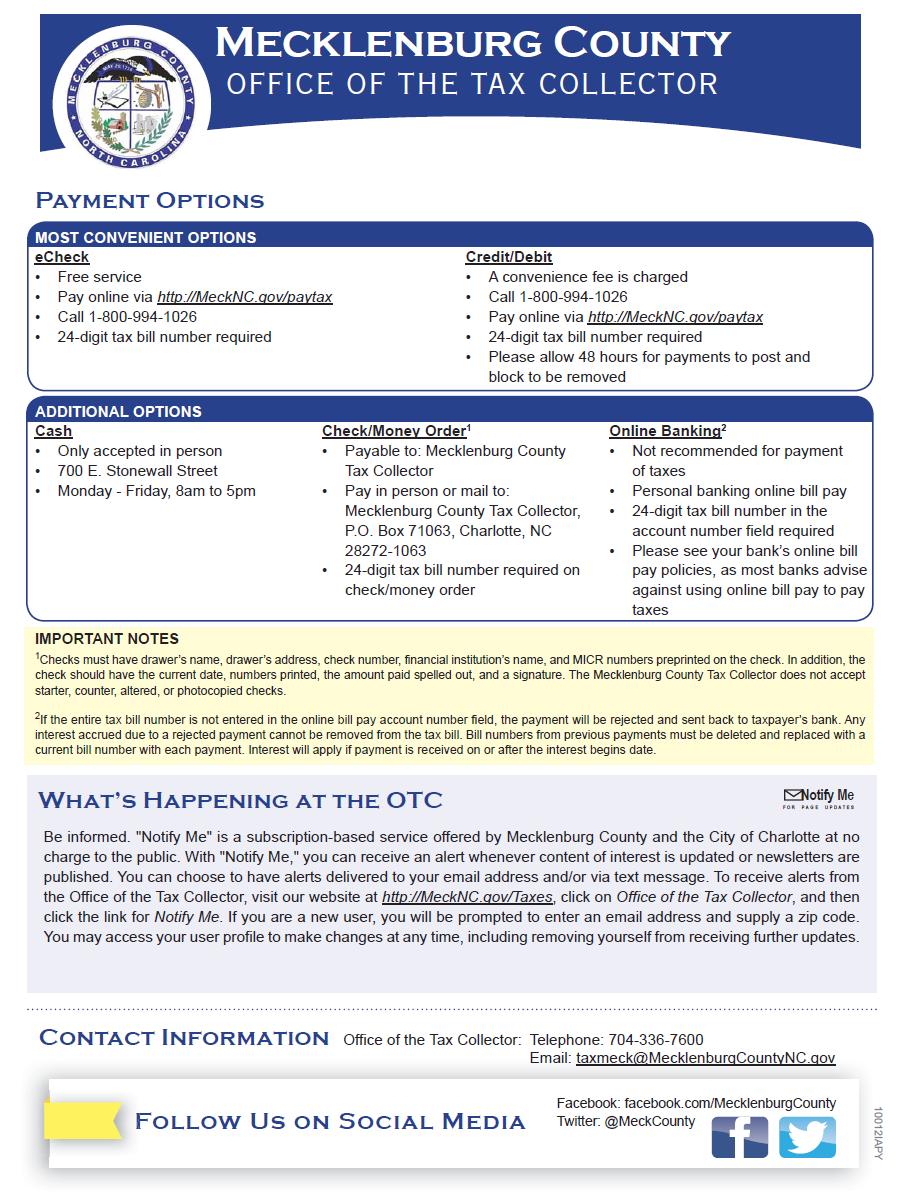 PAYMENT OPTIONS Below is a sample copy of the Payment Options full page insert for this year s