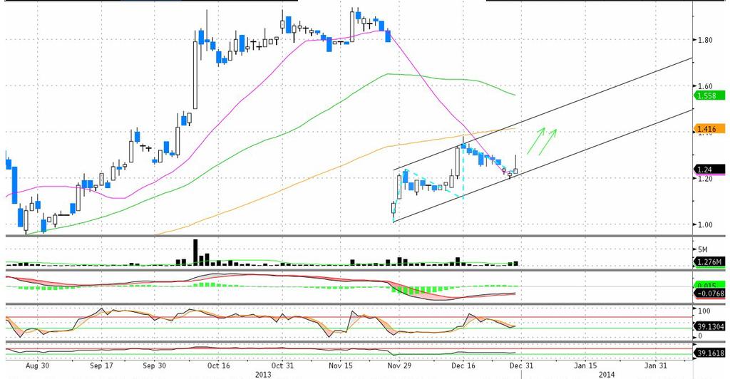 On Our Radar 31 December 2013 Daily Charting Ho Hup Construction Company Bhd Comment: Post right issues, HOHUP share prices were stuck in the RM 1.00-RM1.38 trend channel.