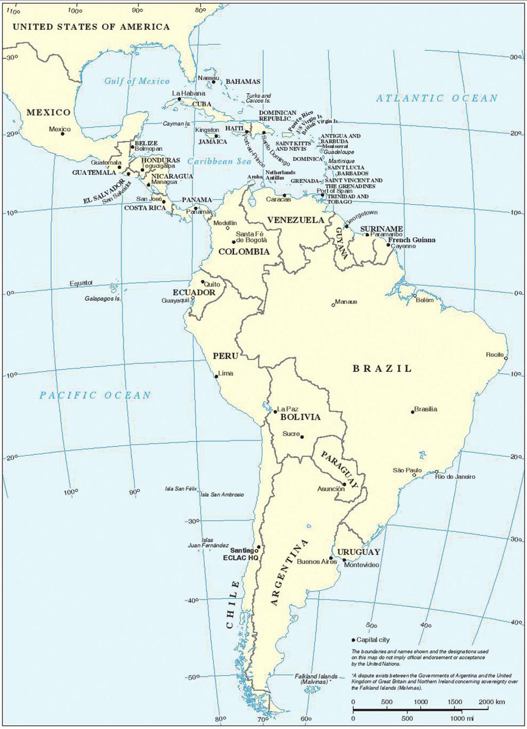 Indian Investments in Latin America and Caribbean: Trends and Prospects Illustrative Map of the Latin America and Caribbean Region Source: United Nations, Geospatial Information Section Note: Map not