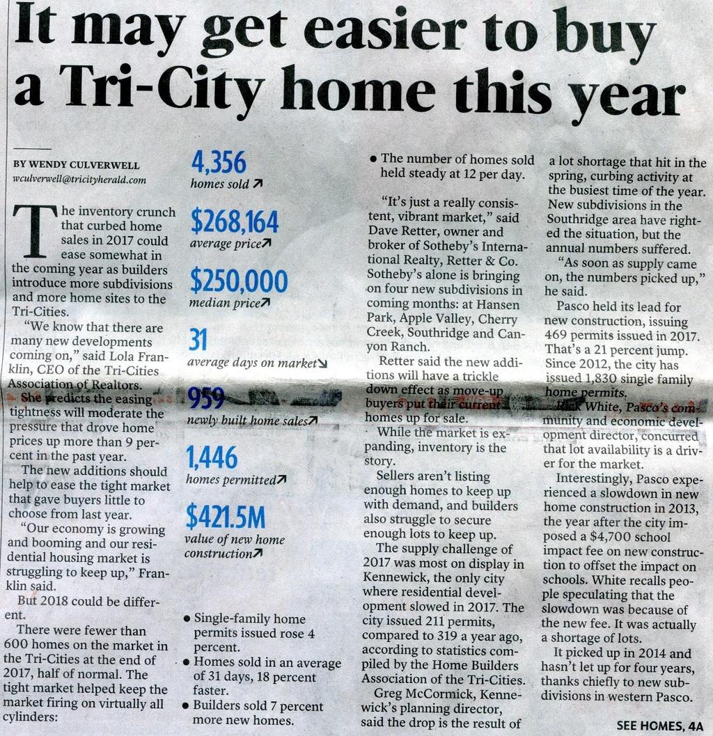 Example: Tri-City Housing Market, Source: Tri-City Herald, January