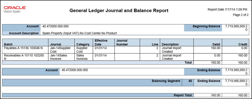 General Ledger Journal and Balance Report: Retrieves all information for the reports that require journal entries and account balances.