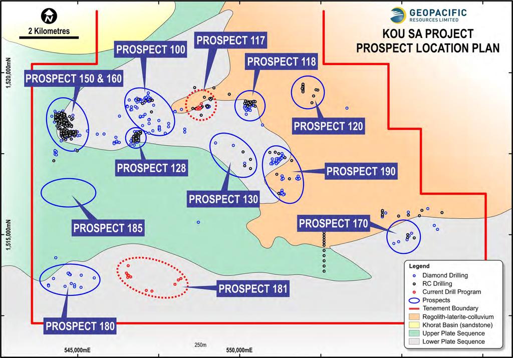 Kou Sa Prospect locations Several discoveries of copper, gold and silver mineralisation have been made at Kou Sa.