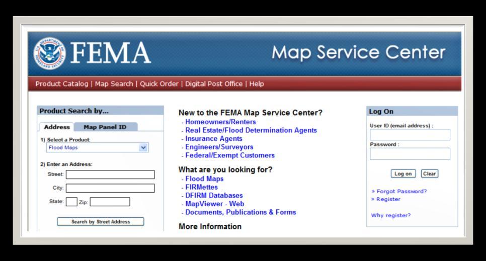 Resources for Insurance Agents and their Clients FEMA s Map Service Center You can access FEMA s Map Service Center at: www.msc.fema.gov.