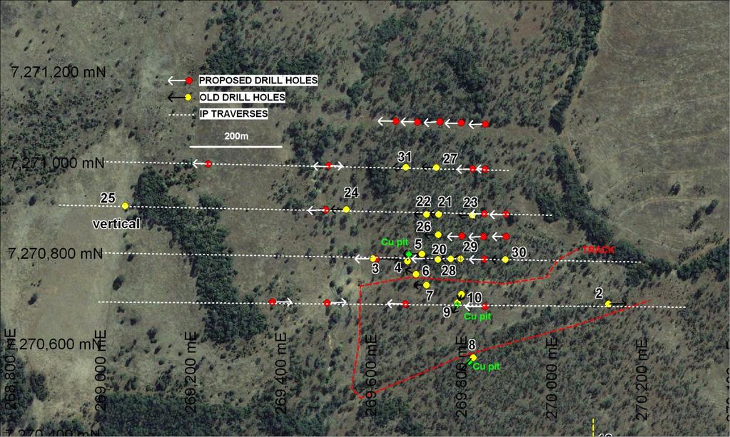 The Stage 2 drilling mainly concentrated on the shallow IP targets which appear to be of a lesser intensity to the very intense deeper targets.