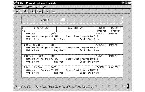 Assigning Formats to Payment Instruments payment instrument for drafts. Then when you generate drafts, the system accesses this program to produce the appropriate type of attachment.
