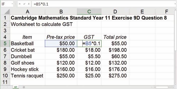 9D Calculating GST 335 LEVEL 2 Example 8c 6 The cost of the following items includes a 10% GST. What was the pre-gst price? a Pen at $17.60 b Calculator at $24.20 c Chair at $99 d DVD at $38.
