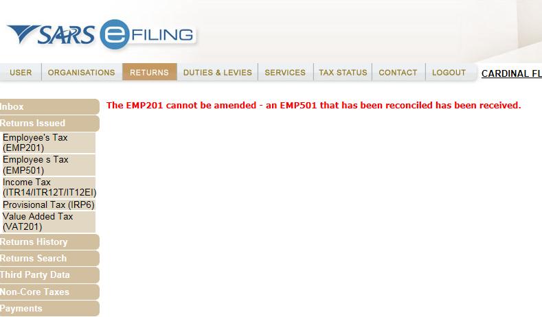 Message displayed on efiling if