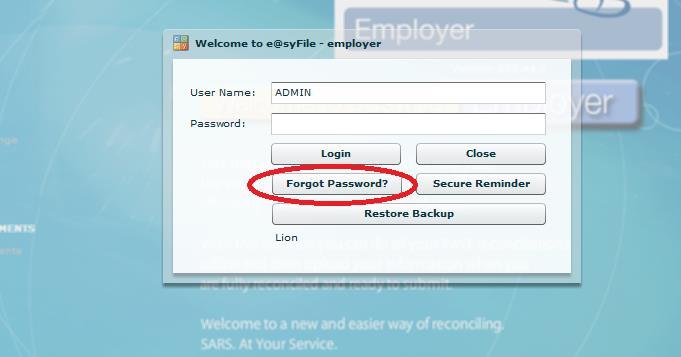 Lost e@syfile password Type in ADMIN as username and use