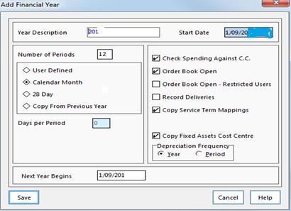 Creating the New Year 1. Select Tools Define Financial Years Define/Edit Years to display the Define Years screen. 2. Highlight the current year 3.