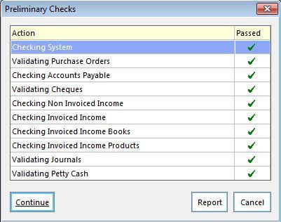 4. Click Yes. Running of the depreciation routine (if applicable) will be covered later. The dialog as shown in the graphic below will display. 5.