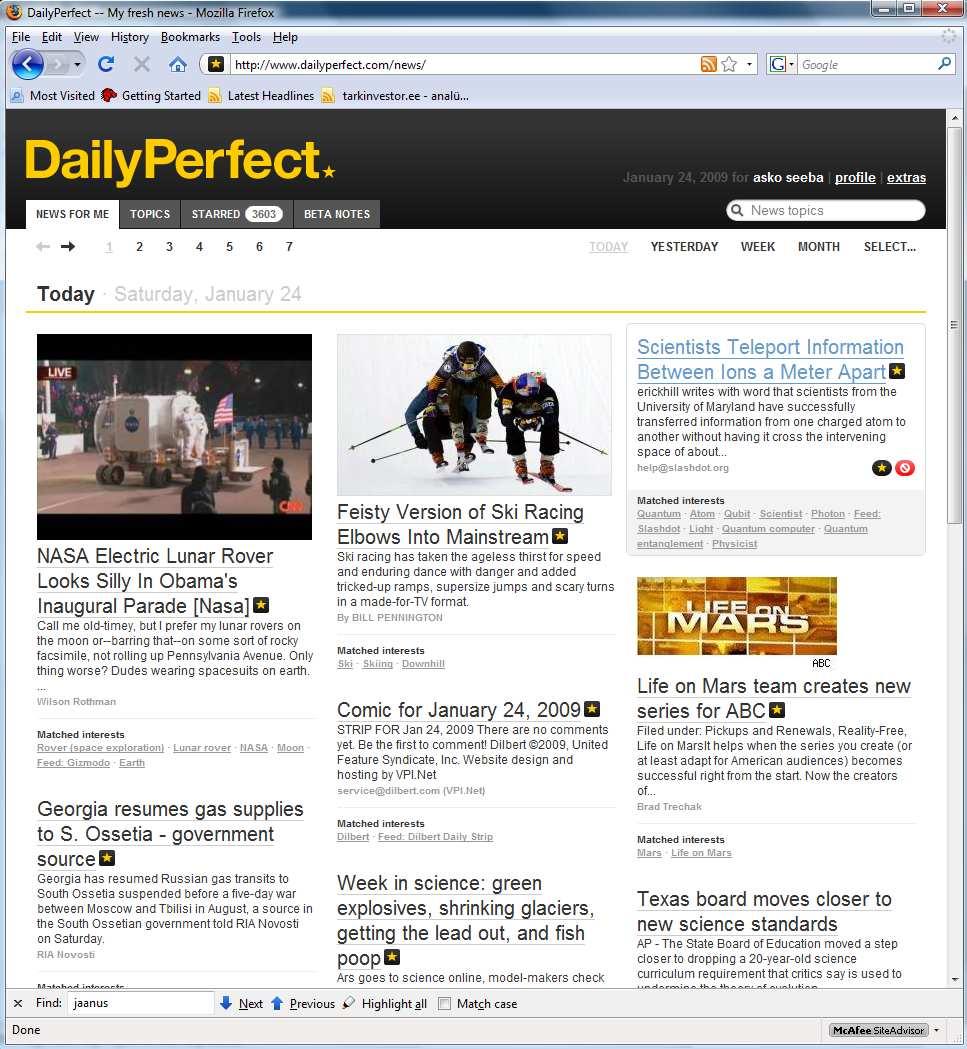 ASI portfolio co example (web EE) Personalized news site Based on predictive content personalization technology Gives you interesting news right on signup doesn t need effort