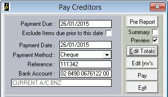 Accounts Payable - Creditors Livestock Office main menu > Creditors The Accounts Payable ledger lets you manage your vendors with multiple payment options and terms and multiple payment schedules on