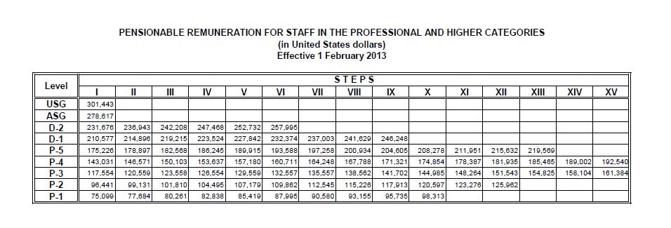 US dollars effective from 1 January 2012) In addition, staff in Professional