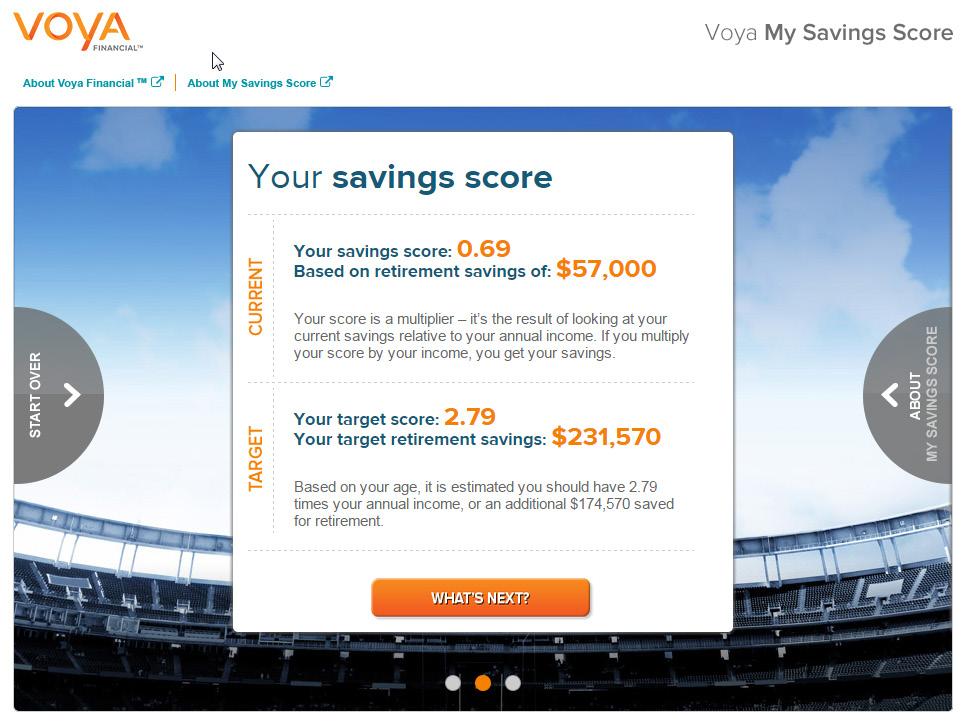 Explore Voya s My Savings Score website at VoyaOfSavings.voya.