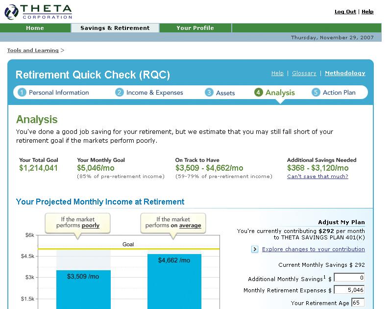 Retirement Quick Check page Monitor your progress toward your savings goals, and learn how to stay on track.