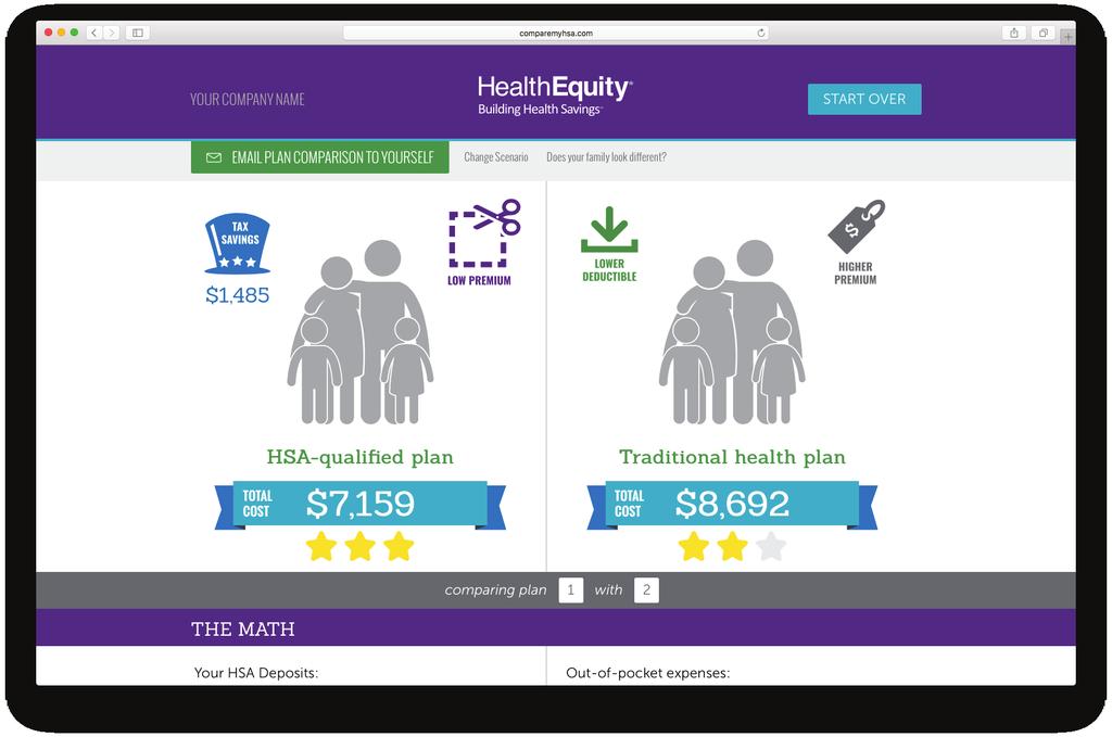 FREE CUSTOM PLAN COMPARISON TOOL Easy-to-use Our convenient, easy-to-use tool helps users compare the benefits and savings from an HSA-qualified plan versus traditional health plans.