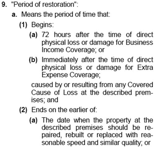 !!!! We see the insuring agreement discuss loss sustained during the period of restoration  !