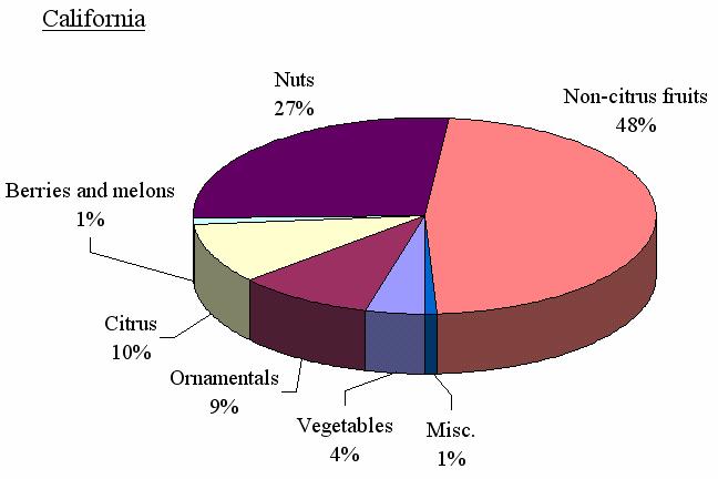 21% (4,028 producers) are ornamental crops. Nuts, citrus and vegetables account for 15.3%, 13.0%, and 10.0%, respectively.