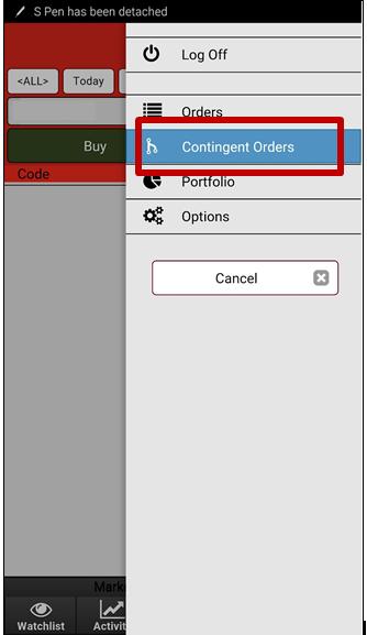 E. PLACING A CONTINGENT ORDER Step 1 Access the Contingent Order Pad by