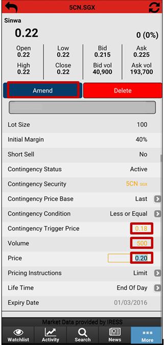 Volume or Price. Click on Amend to complete the action.