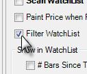 The Filter for the WatchList requires every stock in the list to have an average volume at or above 2,000 (200,000 shares).