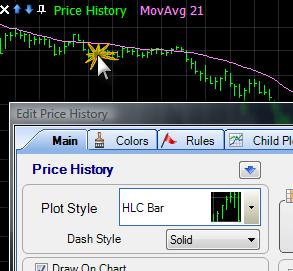 Click on the Price History plot opening the Edit Price History window. 9. Change Moving Up to Less Than Value.