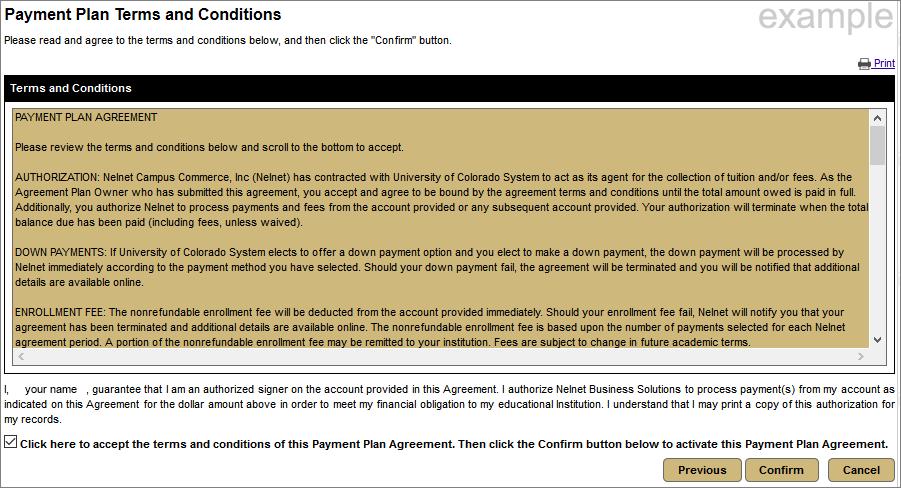 Step 10: Read the Payment Plan Terms and Conditions.