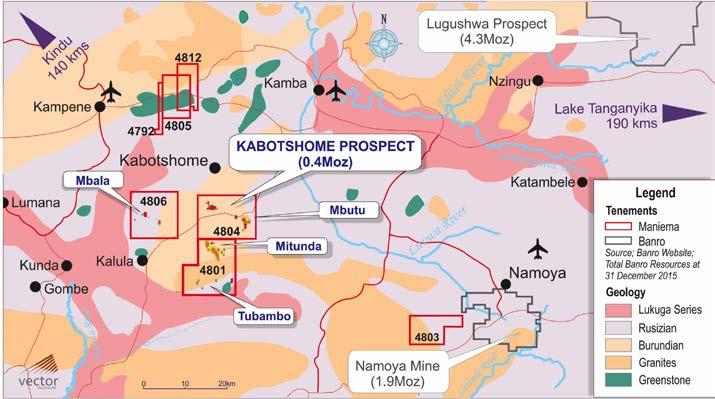 Location of the Maniema Gold Project During the Half Year, the Company and its consultants accompanied by an in-country Congolese exploration and management team completed site investigations and a