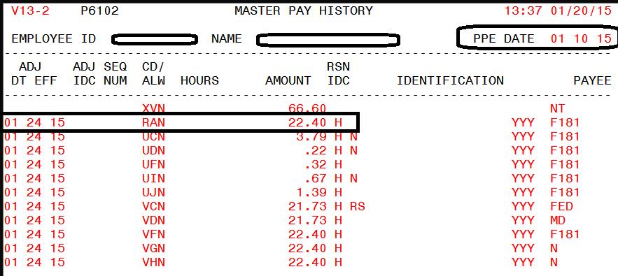 Viewing retro in pay history = H
