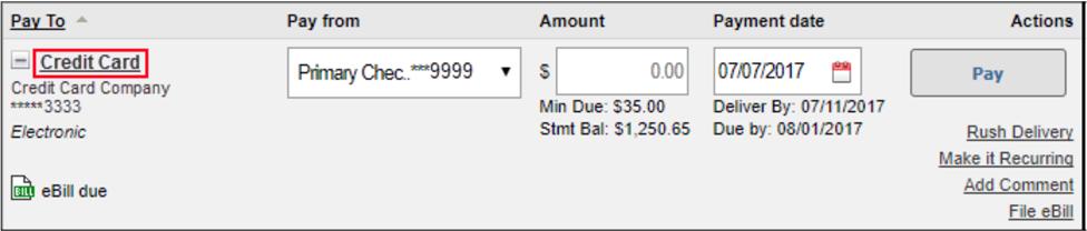 This action returns the payee to all other display views.
