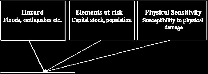 Consistent with general practices, risk is modeled as a function of hazard (frequency and intensity), the elements exposed to those hazards and their physical sensitivity (Burby, 1991; Swiss Re,