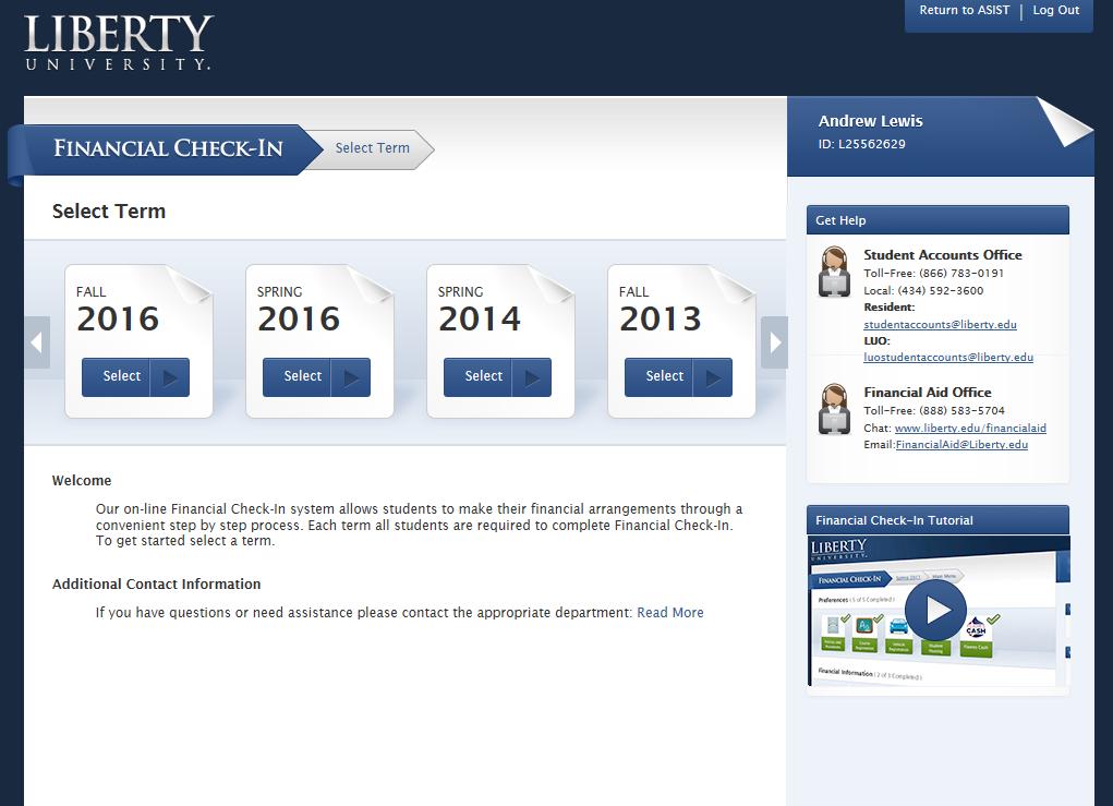 Select Term LU Student ID Number Select Term Students can return to ASIST Main Menu or Log Out.