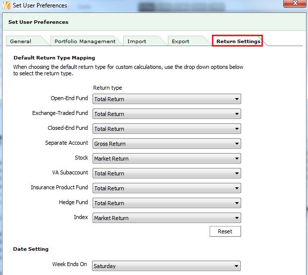 6. Go to the Report Settings tab to choose a default return type applicable to