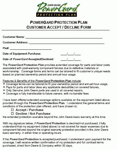 POWERGARD ACCEPT/REJECT FORM X X Check box if: Accepted or- Declined If Declined, dealer should have customer complete this form & file - Customer