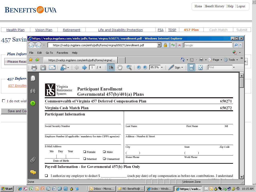 130. The form displays. Print, complete, and send the form to Human Resources. Do not send to ING.