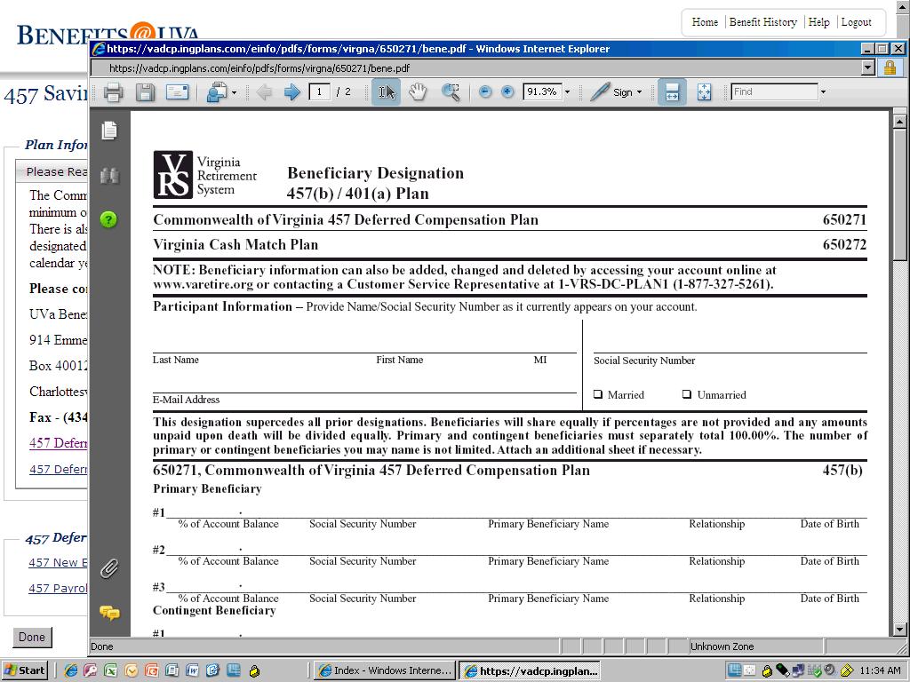 7. The Beneficiary Designation form displays.