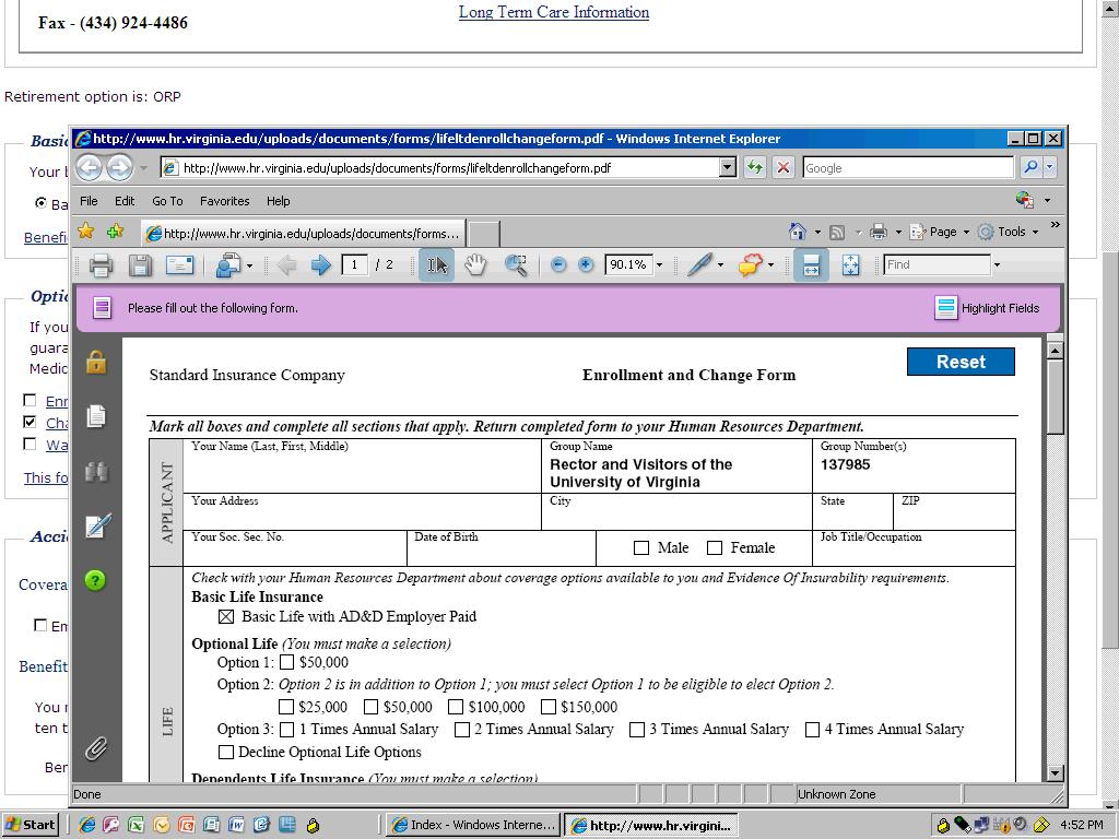 6. The Optional Life Insurance section options allow you to enroll in, change, or waive optional life insurance.