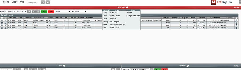 Order Pad You can check on the status of your order whether it is being filled/done, partial filled/done, not filled/done or cancelled.