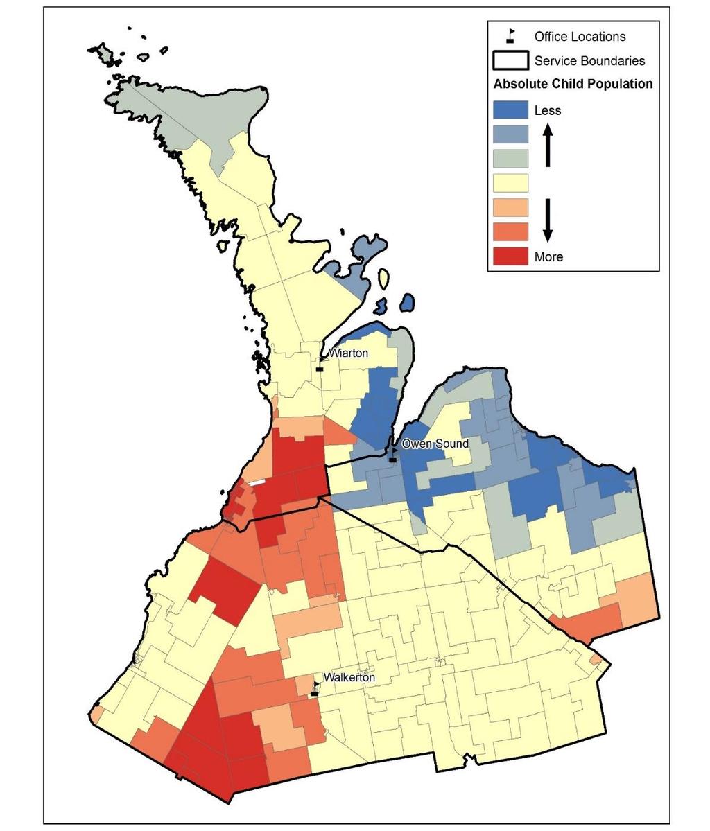 23 Figure 6a: Statistically Significant Clusters of Absolute Child Population The jurisdiction includes two First Nations Reserves and also has a non-reserve First Nations population.