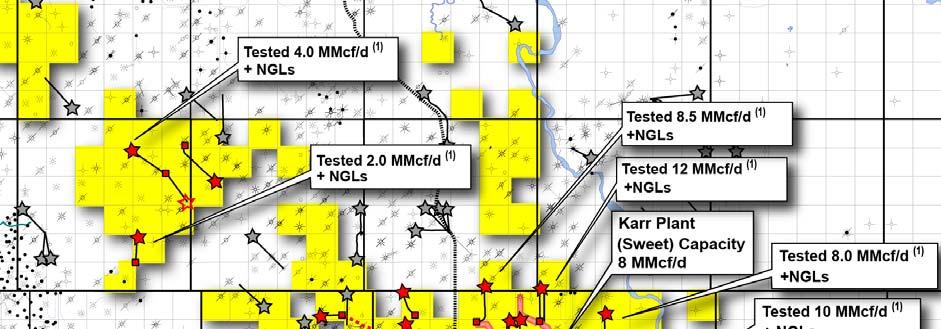 Karr Located 50 km SW of Grande Prairie Multi-zone potential, including Halfway, Montney sour and Gething, Bluesky, Falher