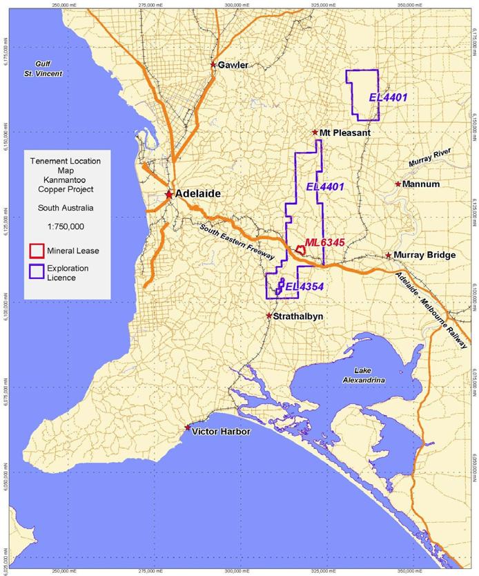 KANMANTOO COPPER MINE AND EXPLORATION AREA 100%-owned by Hillgrove 55km from Adelaide, South Australia Mining Lease is within 500km 2