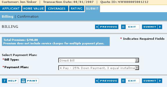 SUBMIT/BILLING *Bill Type, and *Payment Plan- Pay plan changes are not available for processing at this time.