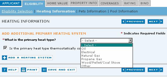 Eligibility-Heating Information *What is the primary heat type? Select from drop down.