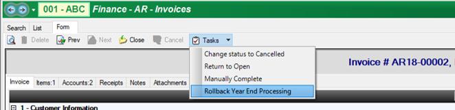 3. Rollback Year End Processing Task Make Changes or Update FY18 Accounts on an Invoice that has already been processed on the Year End list.