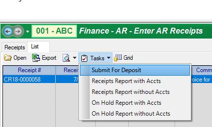 Entering AR Receipts (Invoices that have been processed through Year End Closing or if no invoice created in Prior Year) Go to Finance AR Enter AR Receipts NOTE: Be careful to