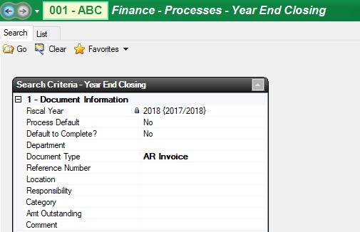 2. Process Year End Closing for AR Invoices Provides a list specific to ARs Provides the screens to set up AR accruals Go to Finance - Processes - Year End Closing