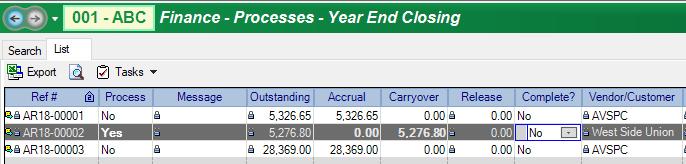 fiscal year FY19 Creates Journal Entry Record to the appropriate accounts with a transaction date 6/30/18 Creates a History Record Carryover Invoice to Next Year FY19 Enter zero in Accrual field