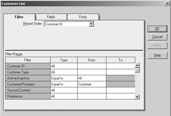 FIGURE 4-37 Customer ID Selected from Report Order Drop- Down List Step 5: Click OK. Step 6: Complete the Print window, and click OK to print.