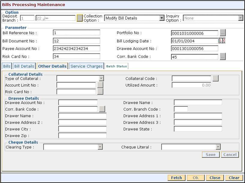 Other Details Field Field Name These fields are editable if you select the Modification option in the Collection Type field.